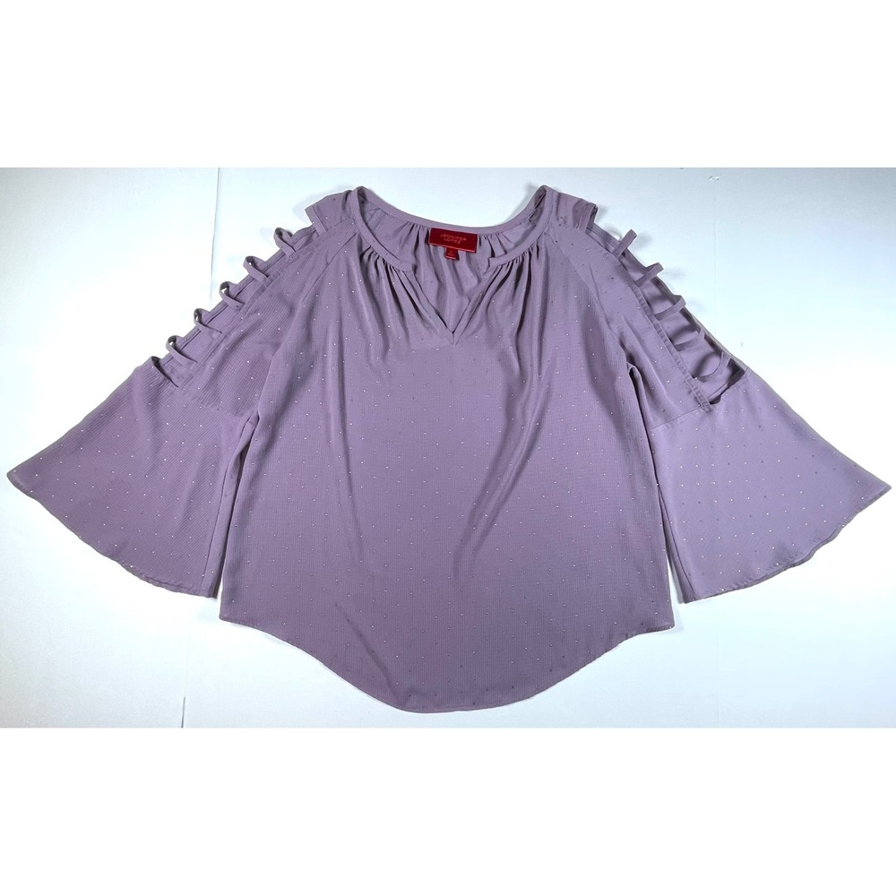 Jennifer Lopez Blouse Womens XS Purple Studded Cold Shoulder Bell Sleeve Top